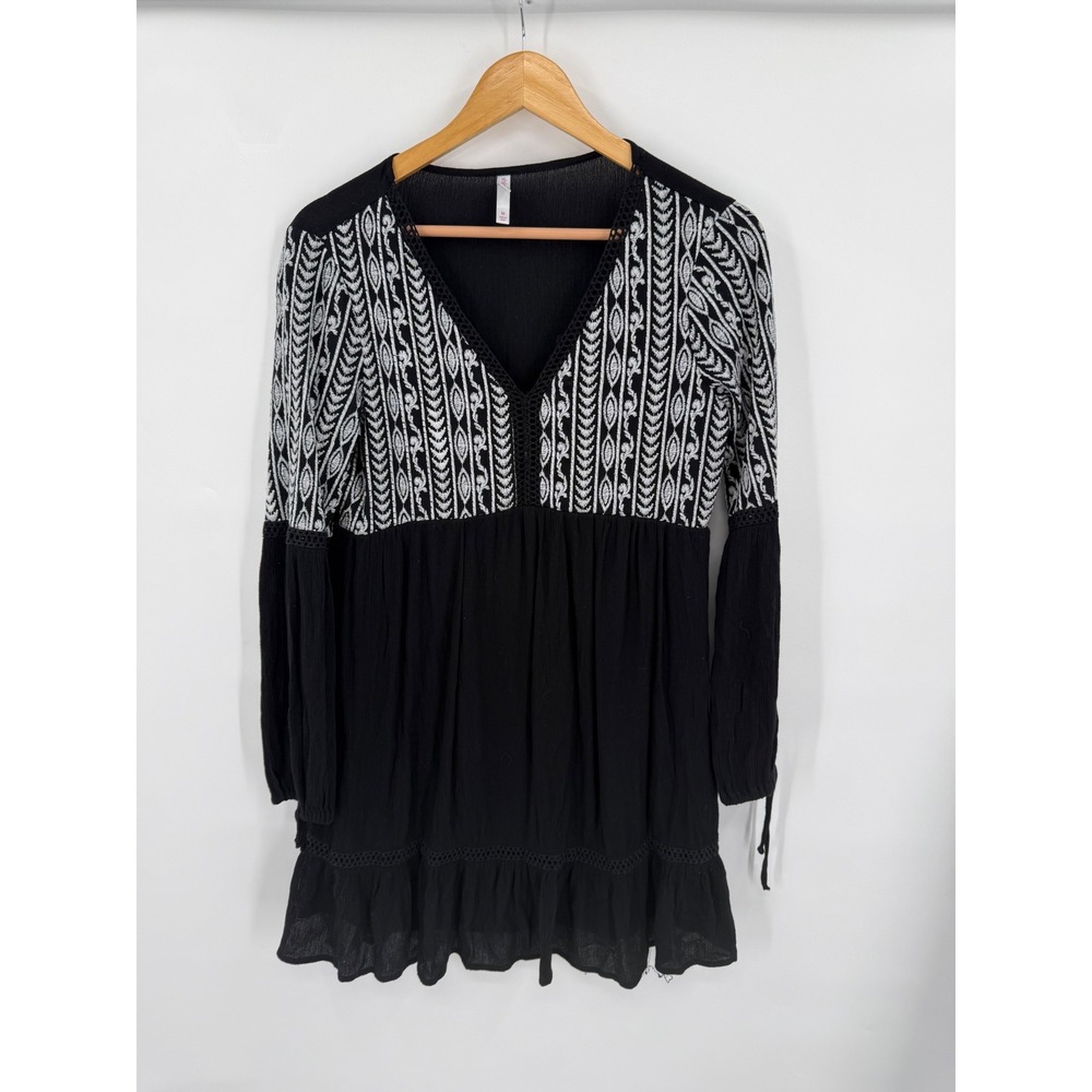 Peasant Blouse Womens M Embroidered Boho Flowy Festival Gauzy Dark Romantic